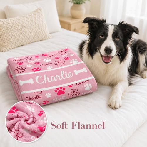 Personalized Dog Blanket, Customized Pet Blankets with Name Picture, Throw Blanket for Small Medium Large Dog Puppy Cat (E-Pink) - color: A-pink-1