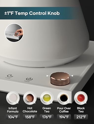 INTASTING Electric Kettles, Gooseneck Electric Kettle, ±1℉ Temperature Control, Stainless Steel Inner, Quick Heating, for Pour Over Coffee, Brew Tea, Boil Hot Water, 0.9L White - color: White