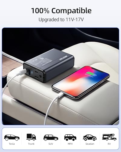 BESTEK 150W Car Power Inverter 11V-17V for Tesla Truck RV, 30W USB C PD 18W USB A Charger, 12V DC to 110V AC Converter with Detachable Cigarette Lighter Cable, 10-Layer Protection, ETL Certified - color: Grey