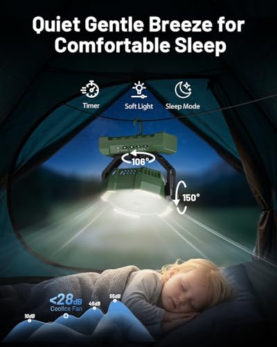 Misting Fan, Portable Camping Fans with 9oz Water Tank, 24000mAh Rechargeable Fan with 4 Speed, Battery Powered Fans with 120H Cooling, Last 5H Mist, 2 Mist Modes, Light, Outsides/Summer Essential - color: Army Green