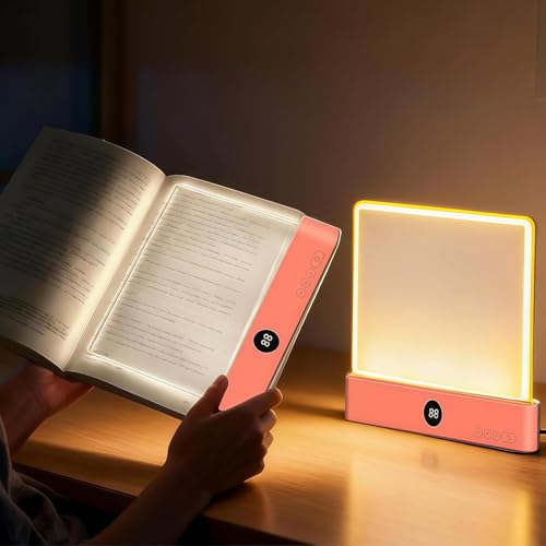 Pink Smart Led Reading Light, Book Light Treasure Box, Rechargeable Clear LED Flat Reading Light with 3 Colors & Timer, Doodleable Study Lamp, The Quiet Reader's Dream Lights - color: Pink