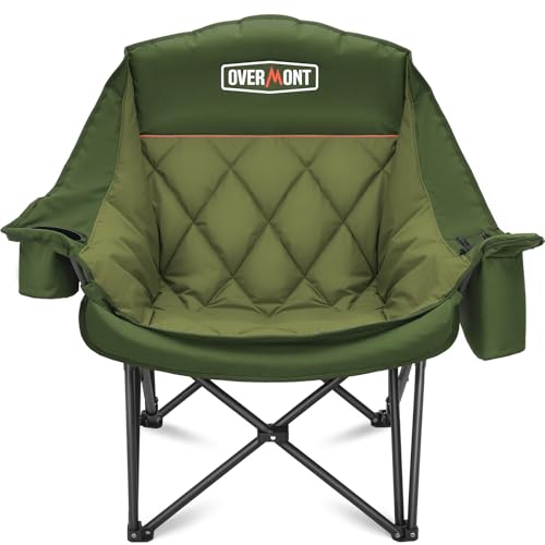 Overmont Oversized XL Camping Chair for Adults - 500lbs Support Heavy-Duty Padded Folding Chair with Side Pocket Cup Holder Cooling Bag for Outdoor Sports Garden Beach Fishing Lawn Green - color: Green