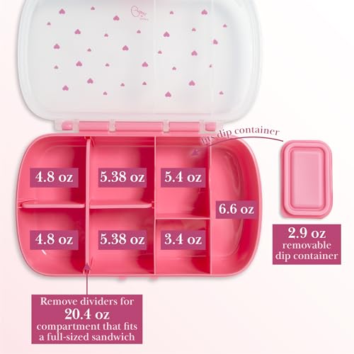 Paris Hilton 2-Pack Bento Style Snack Boxes, 7-Compartment Lunch Containers with Built-In Phone Stand, Removable Dividers and Dip Containers, Pink Heart Print - color: Pink Heart Print