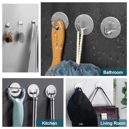 8 Pack Silver Adhesive Wall Hooks, Towel Hooks for Bathrooms, Sticky Hooks for Hanging, Stick on Wall Mount for Bathroom Kitchen Bedroom No Drill - style: R-Silver-90°