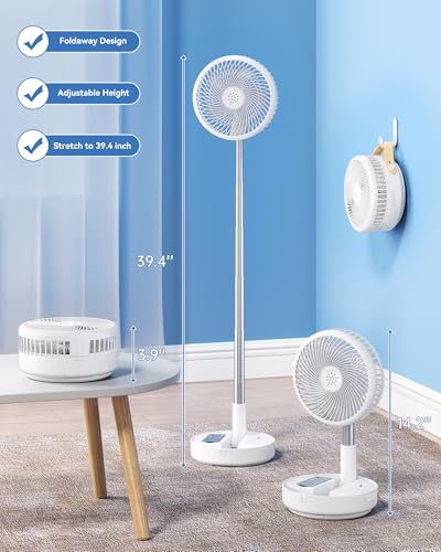 Portable Oscillating Travel Fan, 10400mAh Battery Operated Rechargeable USB Floor Table Desk Fan with Remote, 4 Speed Settings Pedestal Fan for Home Bedroom Office Camping, White,8" - color: White-10400mAh