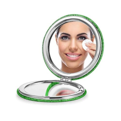 OMIRO 1X/10X Magnifying Compact Mirror with PU Leather, Ultra-Portable for Purses and Travel, Round Green - color: Green