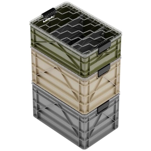 SIDIO CRATE Pro Pack - Two Full Size and One Half Size Heavy Duty Stackable Storage Bins, Totes and Containers with Lids and Dividers - Durable Organizer for Home, Office, Garage, and Outdoor Use - color: CAMO Variety Pack