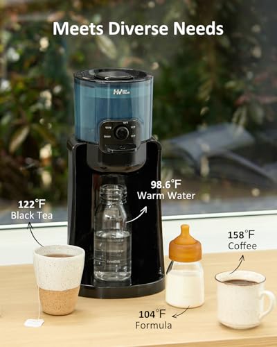 Water Warmer, HEYVALUE Baby Bottle Warmer, Formula Maker with Night Light, 4 Temperature Control & 72H Keep Warm, Detachable Tank, Instantly Dispenses Warm Water, Feed Baby More Easier and Healthier - color: Black