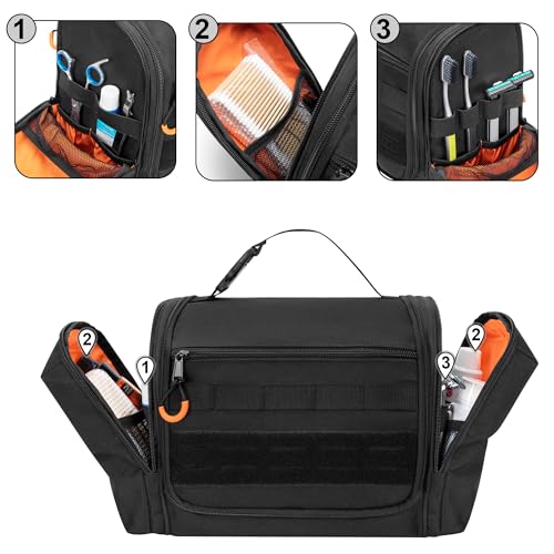 Tactical Toiletry Travel Bag for Men, Hanging Dopp Kit Hygiene Bag Shower Organizer with Hook for Toiletries and Shaving Care, Black (Empty Bag) - color: Black