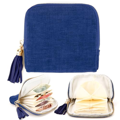 YOPCDJ Small Travel Jewelry Case, Portable Soft Jewelry Bags, Organizer Pouch with 6 Compartments Pocket, Anti-Scratch Storage Holder for Bangle Bracelets Earrings Necklace, Women Gifts, Gem Blue - color: Gem-Blue