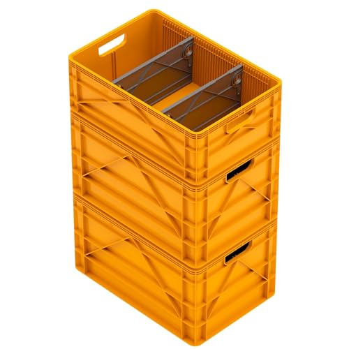 SIDIO Crate Basic Pack - 2 Full-Size & 1 Half-Size Heavy Duty Stackable Storage Bins, Totes and Containers with Dividers - Durable Plastic Organizer for Home, Office, Garage, and Outdoor Use (Sol) - color: Sol