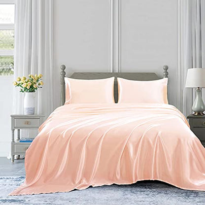 Homiest 3pcs Satin Sheets Set Luxury Silky Satin Bedding Set with Deep Pocket, 1 Fitted Sheet + 1 Flat Sheet + 1 Pillowcases (Twin Size, Champagne) - color: Champagne, size: Deep pocket - Twin size