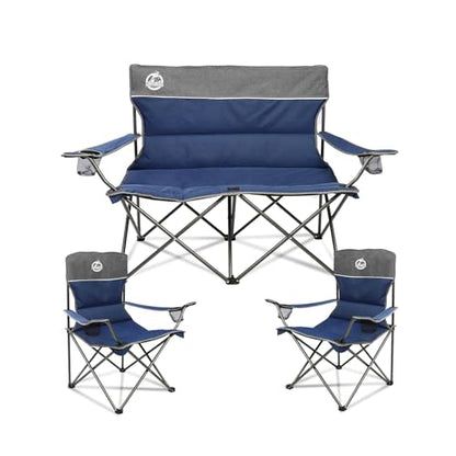 Northroad Outdoor Camping Chair Set of 3,Folding Padded Camp Chair,Collapsible Conversation Set w/1 Sofa,2 Single Chairs for Family Patio,Beach (Blue) - color: Blue, style: no table