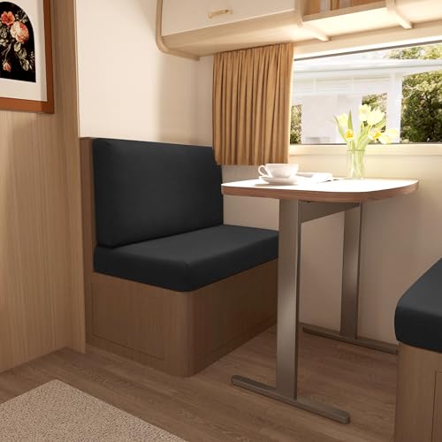 FUANGUI RV Dinette Cushion Covers - Stretch Camper Cushion Booth Seats Replacement - Washable Sofa Furniture Protector (Black, 2 Bench & 2 Backrest Covers) - color: Black
