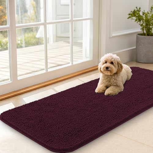 OLANLY Dog Door Mat for Muddy Paws 47x20, Absorbs Moisture and Dirt, Absorbent Non-Slip Washable Doormat, Quick Dry Chenille Mud Mat for Dogs, Entry Indoor Entryway Carpet for Inside Floor, Russet - color: Russet, size: 47" X 20"