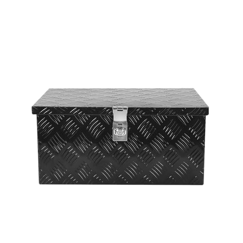 Silver 20 Inch Truck Chest Tool box Heavy Duty Aluminum Stripes Plated Pick Up Truck Bed Box Waterproof RV Trailer Toolbox Storage with Side Handle and Lock Keys –20"x12"x10" - color: Black, size: 20"x12"x10"