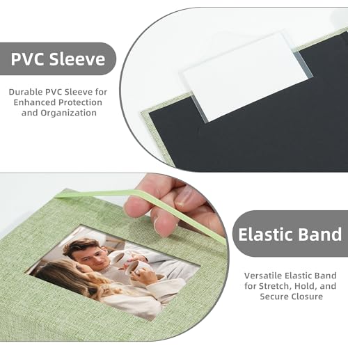 5x7 Photo Album, Slip In Fabric Cover Scrapbook with Front Window, Holds 104 Photos (52 Pockets), for Baby, Wedding, Travel, Green - color: Grass Green, size: 52 Pockets