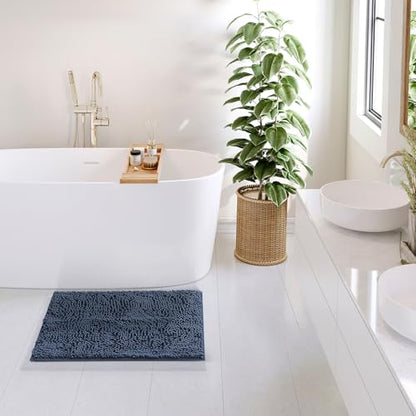 Hearth & Harbor Bathroom Rugs, Chenille Bath Mat - Machine Washable Bath Mats for Bathroom Non-Slip Backing Rubber, Quick Dry Bathroom Mat - color: Navy Blue, style: 17 x 24