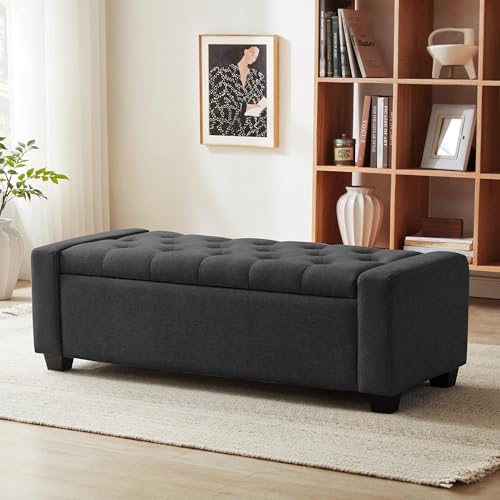 Huatean Home 48" Ottoman with Storage, Storage Ottoman Bench with Safety Hinge, Upholstered Entryway Bench with Seating for Bedroom, Living Room, Holds up to 330 lb, Dark Gray - color: Darkgray, size: 19.7"D x 48"W x 16.9"H