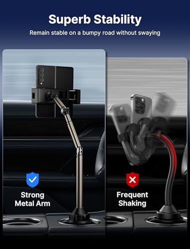 JSAUX Cup Holder Universal Mount for Foldable Phone, Car Truck Cradle Compatible With iPad Mini, Samsung Galaxy Z Fold 6/5/4, Pixel 9 Pro, Xiaomi Mix Fold 4/3/2 - color: FlexMount