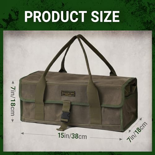 Camping Gear Bag, Camp Kitchen Organizer Buckle-closure Outdoor Cookware Tool Bag with 4 Hanging Holes & Dedicated Tent Stake Compartment, BBQ Accessories Soft Case Container, Army Green - color: Army Green