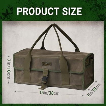 Camping Gear Bag, Camp Kitchen Organizer Buckle-closure Outdoor Cookware Tool Bag with 4 Hanging Holes & Dedicated Tent Stake Compartment, BBQ Accessories Soft Case Container, Army Green - color: Army Green