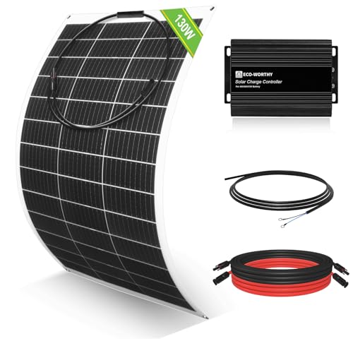ECO-WORTHY 130W Flexible Solar Panel Kit for Golf Cart,520wh/day Generation, Charge While Driving, Extend Battery Life,Go Further：1pc 130W Solar Panel+48V/60V/72V MPPT Boost Charge Controller - size: 130W Golf Cart Solar Kit