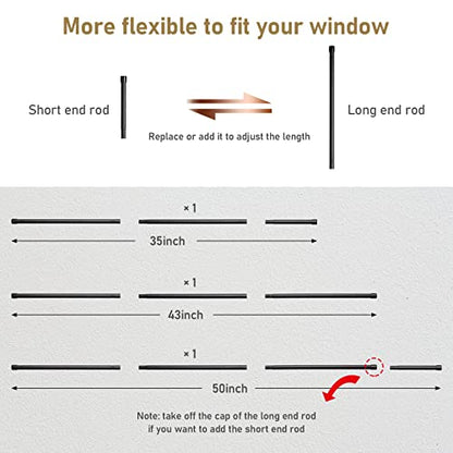 Black Curtain Rods for Windows 28 to 48 Inch - 5/8 Inch Small Curtain Rod Set - Heavy Duty Cafe Drapery Rods with Brackets - Rustic Matte - size: 28''-48''