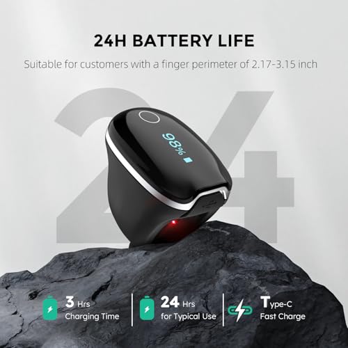 Wellue O2Ring-S Oxygen Monitor with Vibration Reminder, Bluetooth Pulse Oximeter Tracks SPO2 and Pulse Rate, 24 hrs Battery Life, 4*10 Hours Built-in Memory, Rechargeable Pulse Ox with Free PC & APP - size: Standard