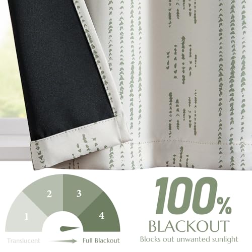 jinchan 95% Blackout Boho Kitchen Curtains 24 Inches Cafe Tier Curtains Bohemian Small Drapes for Bedroom RV Basement Half Window Room Darkening Thermal Insulated 2 Panels Geen on Beige - color: 95% Blackout | Green on Beige, size: 25"W x 24"L (Pack of 2)
