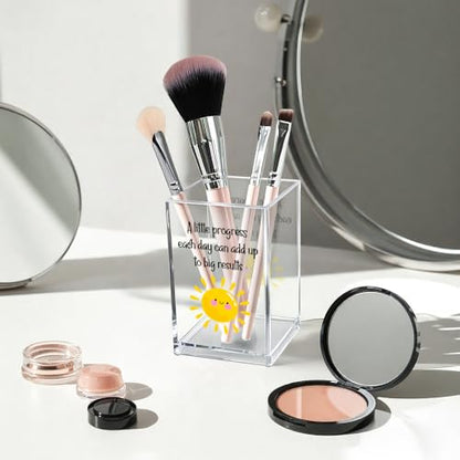 A Little Progress Each Day Can Add Up To Big Results Acrylic Cosmetic Pencil Pen Holder Cup, Inspirational Sun Desk Organizer for Classroom Office, Motivational Gifts for Women Girl Therapist - style: Little Progress