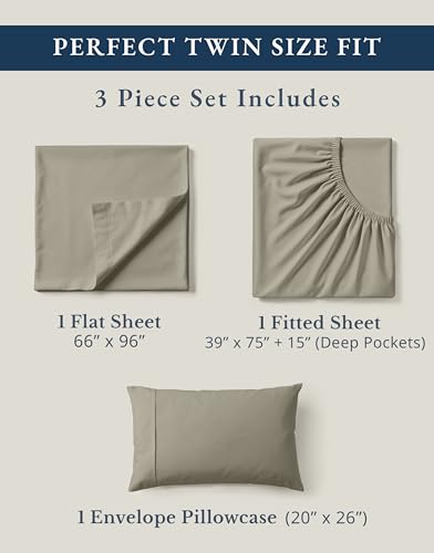 LANE LINEN 100% Organic Cotton Sheets Twin Size, Soft & Comfy Mercerized Fully Elasticized Naturally Temperature Regulating Sustainably Produced Luxury Hotel Quality Cotton Twin Sheet Set- Silver - color: 06: Silver, size: Twin