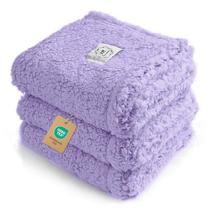 1 Pack 3 Calming Blankets Fluffy Premium Fleece Pet Blanket Soft Sherpa Throw for Dog Puppy Cat Purple Large (41" x31") - color: Purple, size: Large (Pack of 3)