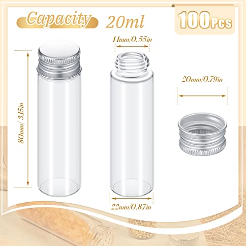 Didaey 100 Pcs Small Clear Vials Spice Mini Jars with Lids Mini Glass Bottles with Screw Aluminum Metal Caps Tiny Jars Sample Containers for Powder Cream Cosmetic Jewelry Wedding (20 ml,Silver Caps) - color: Silver Caps, size: 20 ml