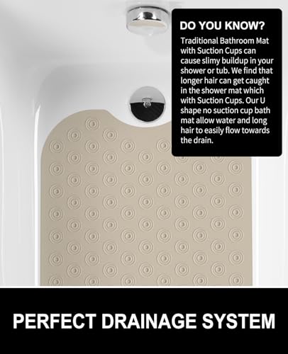 OTHWAY No Suction Cup Bath Mat: 39x16inch Extra Long Bathmat│Perfect for Refinished Bathtub Mat│Made of Nature Rubber│a Blessing for the Elderly and Children (Brown) - color: F-brown