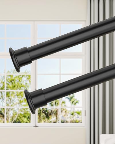 Tension Curtain Rod by EZFurni, 2 Sets 42-123 Inches, Heavy Duty Tension Rods for Windows, No Drilling Adjustable Curtain Rod for Patio, Hold Up Blackout Curtains and Non Slip, Black - color: Black, size: 42-123 Inches 2Sets