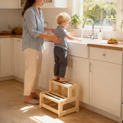 Toddler Step Stool, Step Stool for Kids, Toddler Stool for Bathroom Sink & Potty Training, Wooden Step Stools w Non Slip Base for Kitchen, Bedroom - color: Light Brown