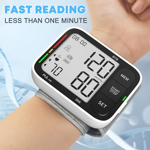 FDA-Cleared Blood Pressure Cuff Wrist, Universal Bp Cuff(5.3-8.4in) Large LCD Display 2 Users Total 240 Memories, 2 AAA Batteries & Carrying Case Included(FSA&HSA Eligible)