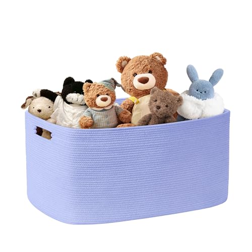 72L Large Baby Girls Laundry Basket for Nursery Storage,Cute Woven cotton Rope Baskets for Kids Toy，Gifts, Boho Square Wicker Blanket hamper for Living Room,Bedroom Dirty Clothes,Blue Purple - color: Blue Purple, size: 72L