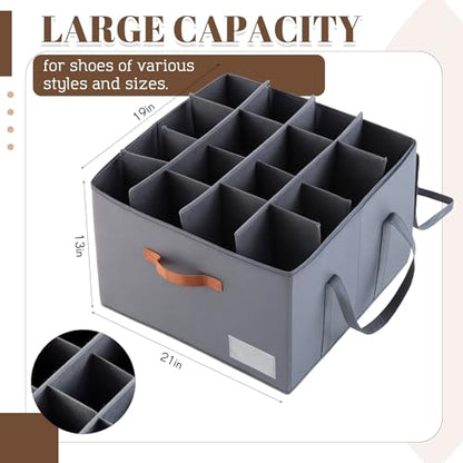 AceOrbit Large Rolling Shoe Organizer 360 Degree Wheeled Fits up to 16 Pairs, Storage Box with Brake and Clear Dust Cover, Adjustable Dividers, Protects Shoes from Dust and Moisture