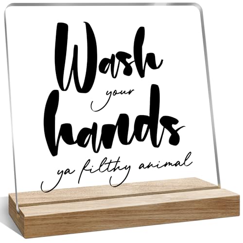 Funny Bathroom Desk Decor Gifts, Wash Your Hands YA' Filthy Animal Sign for Bathroom Shelf Toilet Restroom Home Tabletop - color: Black