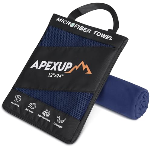 APEXUP Microfiber Travel Towel, Ultra Absorbent Quick Dry Towels, Lightweight Gym Sports Camping Towel for Workout, Yoga, Beach, Shower, Swimming (24"×12", Navy Blue) - color: Navy Blue, size: 24"×12" Single