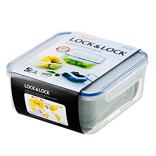 LOCK & LOCK Easy Essentials Food Storage lids/Airtight containers, BPA Free, 10 Piece - Square, Clear - size: 10 Piece, style: 10 Piece