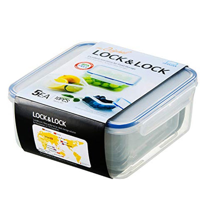 LOCK & LOCK Easy Essentials Food Storage lids/Airtight containers, BPA Free, 10 Piece - Square, Clear - size: 10 Piece, style: 10 Piece