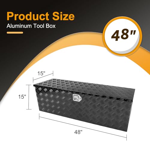 Black 48 Inch Truck Chest Tool box Heavy Duty Aluminum Stripes Plated Pick Up Truck Bed Box Waterproof RV Trailer Toolbox Storage with Side Handle and Lock Keys –48"x15"x15" - color: Black, size: 48"x15"x15"
