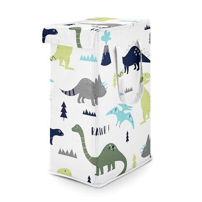 Sweet Jojo Designs Blue Green Modern Dinosaur Boy Laundry Hamper Foldable Dirty Clothes Basket with Handles for Baby Nursery Kids Bedroom Teen Bathroom Dino Dinosaurs Prehistoric Boho Bohemian Volcano - color: Blue and Green Dinosaur