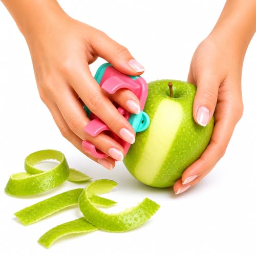 2 Finger Vegetable Peeler Easy Grip Safe Ergonomic Fruit & Potato Peeler for Arthritis Hands, Non Slip Kitchen Gadget for Carrots, Apples & Cucumbers with Stainless Steel Blade (Pink & Turquoise) - color: Pink & Turquoise