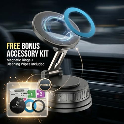 MagSafe Car Mount for iPhone 17/16/15/14/13/12, Magnetic Car Phone Holder with Vacuum Suction, Dual Lock 360° Adjustable Phone Mount for All Smartphones