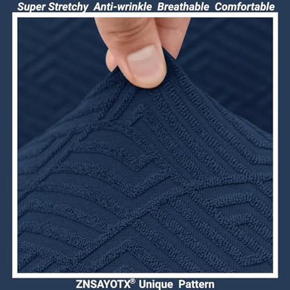 ZNSAYOTX Stretch Individual Cushion Covers Sofa Cushion Couch Seat Covers Slipcovers Soft Replacement Unique Pattern Furniture Protector with Elastic Bottom (Navy, 3 Pc Cushion Cover) - color: Navy Blue, size: 3 Cushion Sofa -Standard