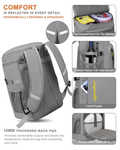 Capolo 36/45 Cans Cooler Backpack Insulated Waterproof for Women Men Lunch Backpack Coolers Leak Proof Soft Cooler Bags - color: Leather Gray With Yellow, size: 36 Cans